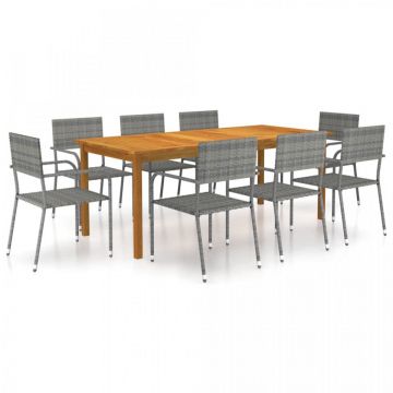 Set mobilier de grădină, 9 piese, gri