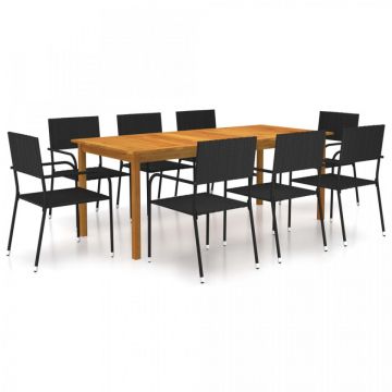 Set mobilier de grădină, 9 piese, negru