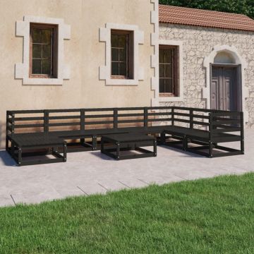 Set mobilier de grădină, 9 piese, negru, lemn masiv de pin