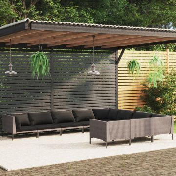 Set mobilier de grădină cu perne,10 piese,gri închis, poliratan
