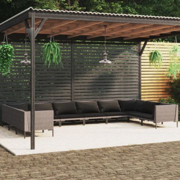 Set mobilier de grădină cu perne,10 piese,gri închis, poliratan