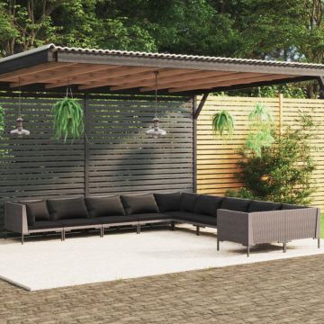 Set mobilier de grădină cu perne,10 piese,gri închis, poliratan