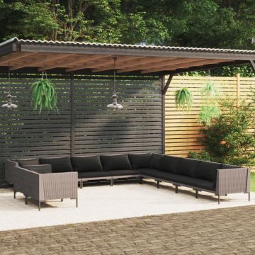 Set mobilier de grădină cu perne,11 piese,gri închis, poliratan