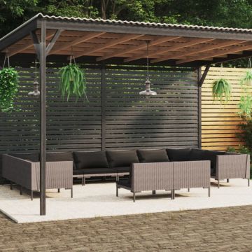 Set mobilier de grădină cu perne 12 piese gri închis poliratan