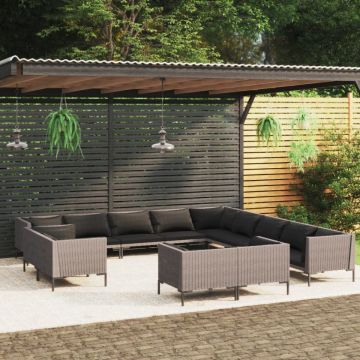 Set mobilier de grădină cu perne 13 piese gri închis poliratan