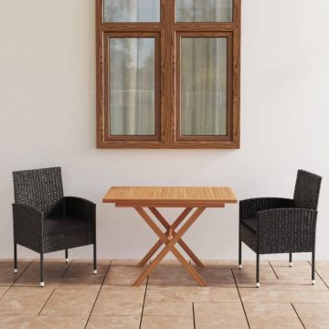 Set mobilier grădină, 5 piese, negru, poliratan și lemn acacia