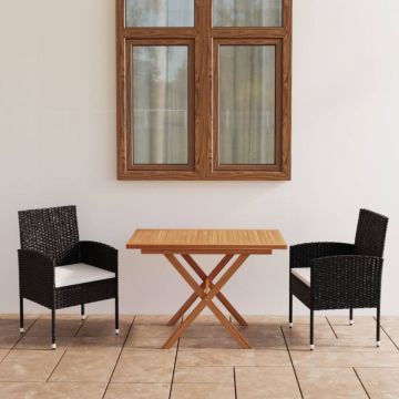 Set mobilier grădină, 5 piese, negru, poliratan și lemn acacia