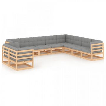 Set mobilier grădină cu perne, 10 piese, lemn masiv de pin