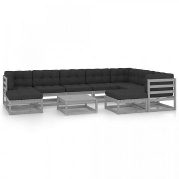 Set mobilier grădină cu perne, 10 piese, negru, lemn masiv pin