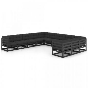 Set mobilier grădină cu perne, 11 piese, lemn masiv de pin