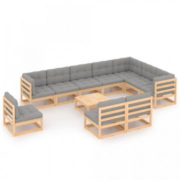 Set mobilier grădină cu perne, 11 piese, lemn masiv de pin