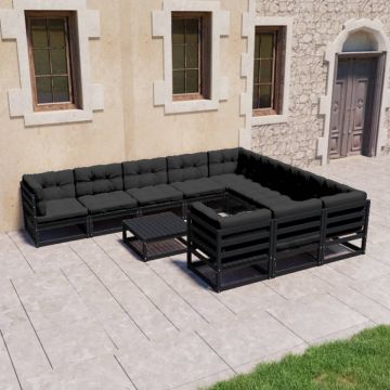 Set mobilier grădină cu perne, 11 piese, lemn masiv de pin