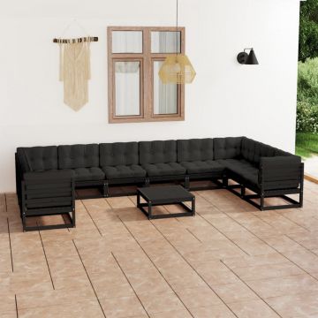 Set mobilier grădină cu perne, 11 piese, lemn masiv de pin