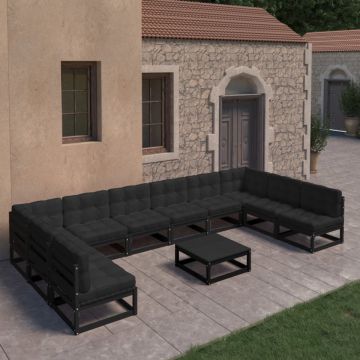 Set mobilier grădină cu perne, 11 piese, lemn masiv de pin