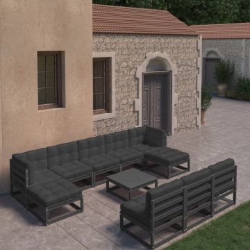 Set mobilier grădină cu perne, 11 piese, lemn masiv de pin
