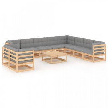 Set mobilier grădină cu perne, 11 piese, lemn masiv de pin