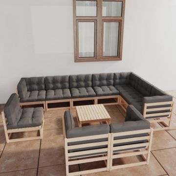 Set mobilier grădină cu perne, 11 piese, lemn masiv de pin