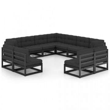 Set mobilier grădină cu perne, 11 piese, lemn masiv de pin