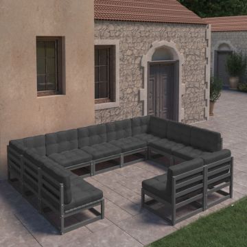 Set mobilier grădină cu perne, 11 piese, lemn masiv de pin