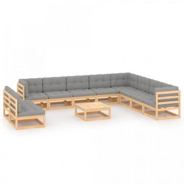 Set mobilier grădină cu perne, 11 piese, lemn masiv de pin