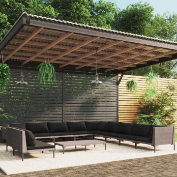 Set mobilier grădină cu perne, 12 piese, gri închis, poliratan