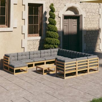 Set mobilier grădină cu perne, 12 piese, lemn masiv de pin