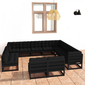 Set mobilier grădină cu perne, 12 piese, lemn masiv de pin