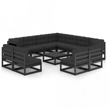 Set mobilier grădină cu perne, 12 piese, lemn masiv de pin