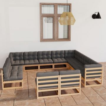 Set mobilier grădină cu perne, 12 piese, lemn masiv de pin