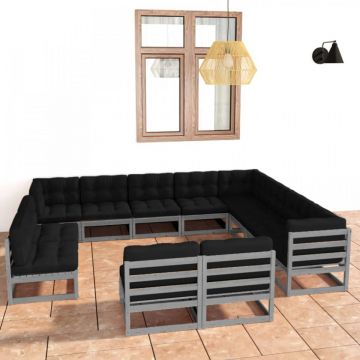 Set mobilier grădină cu perne, 12 piese, lemn masiv de pin