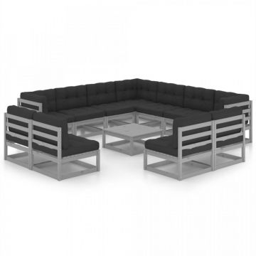Set mobilier grădină cu perne, 12 piese, lemn masiv de pin