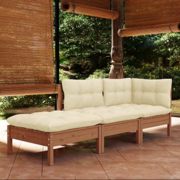 Set mobilier grădină cu perne, 3 piese, lemn masiv de pin