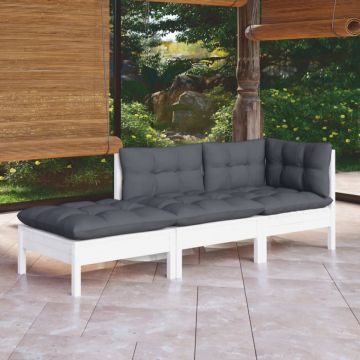 Set mobilier grădină cu perne, 3 piese, lemn masiv de pin