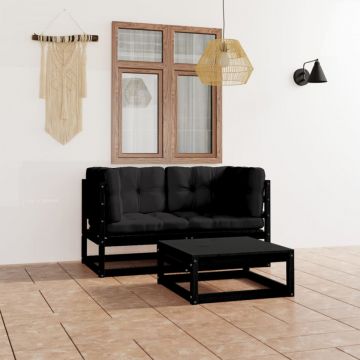 Set mobilier grădină cu perne, 3 piese, lemn masiv pin