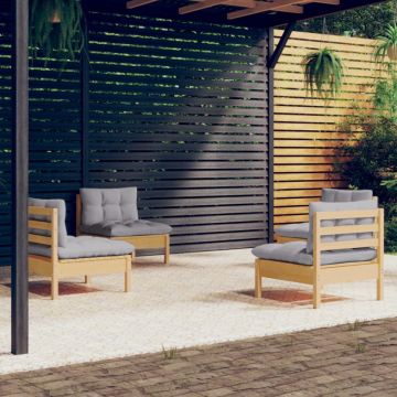 Set mobilier grădină cu perne, 4 piese, gri, lemn de pin