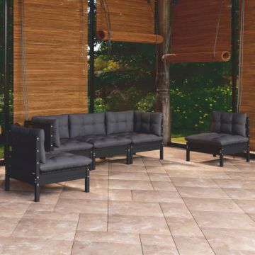Set mobilier grădină cu perne, 5 piese, gri, lemn masiv de pin