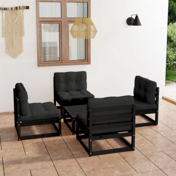 Set mobilier grădină cu perne, 5 piese, lemn masiv pin