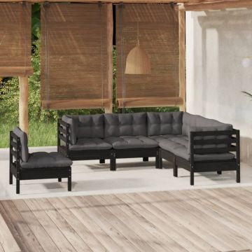 Set mobilier grădină cu perne, 5 piese, negru, lemn de pin