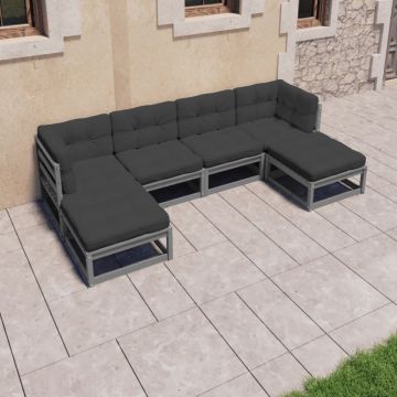 Set mobilier grădină cu perne, 6 piese, gri, lemn masiv de pin