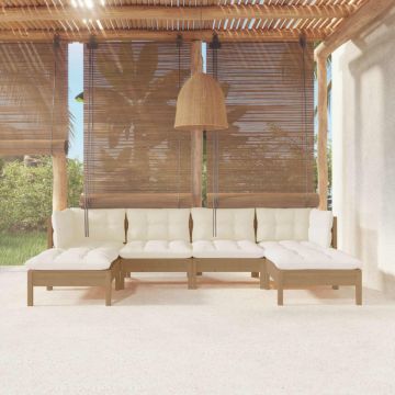 Set mobilier grădină cu perne, 6 piese, maro miere, lemn de pin