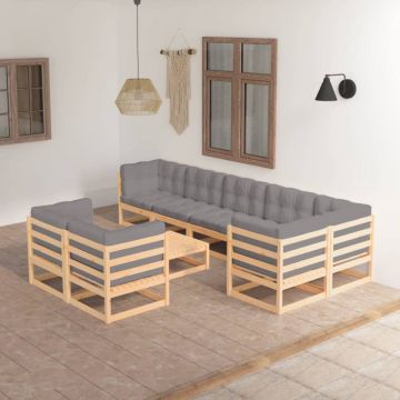 Set mobilier grădină cu perne, 9 piese, lemn masiv de pin