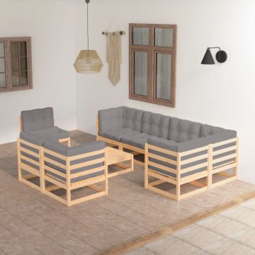 Set mobilier grădină cu perne, 9 piese, lemn masiv de pin