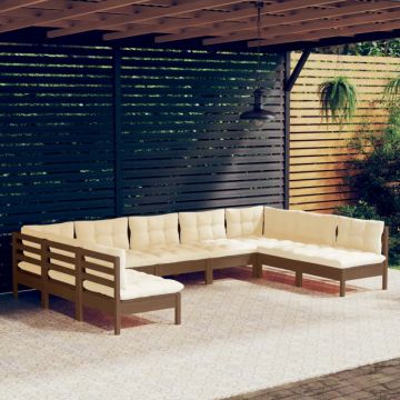 Set mobilier grădină cu perne, 9 piese, maro miere, lemn de pin