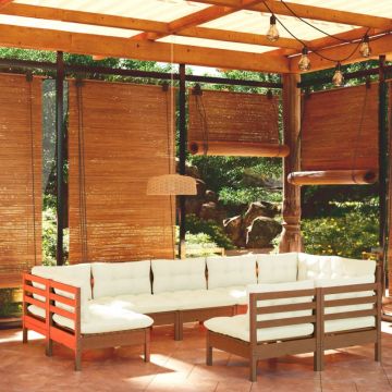 Set mobilier grădină cu perne, 9 piese, maro miere, lemn de pin