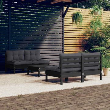 Set mobilier grădină cu perne antracit, 5 piese, lemn de pin