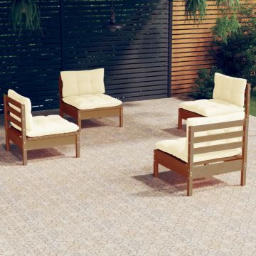 Set mobilier grădină cu perne crem, 4 piese, lemn de pin