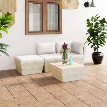 Set mobilier grădină din paleți, cu perne, 4 piese, lemn molid