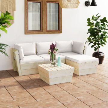 Set mobilier grădină din paleți cu perne, 5 piese, lemn molid