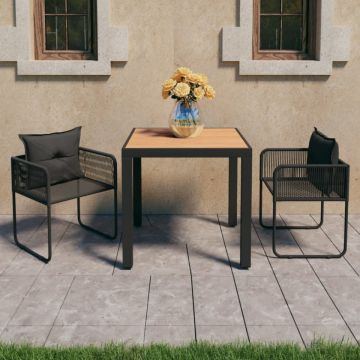 Set mobilier masă de grădină, 3 piese, negru și maro, ratan PVC