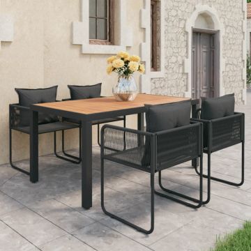 Set mobilier masă de grădină, 5 piese, negru și maro, ratan PVC